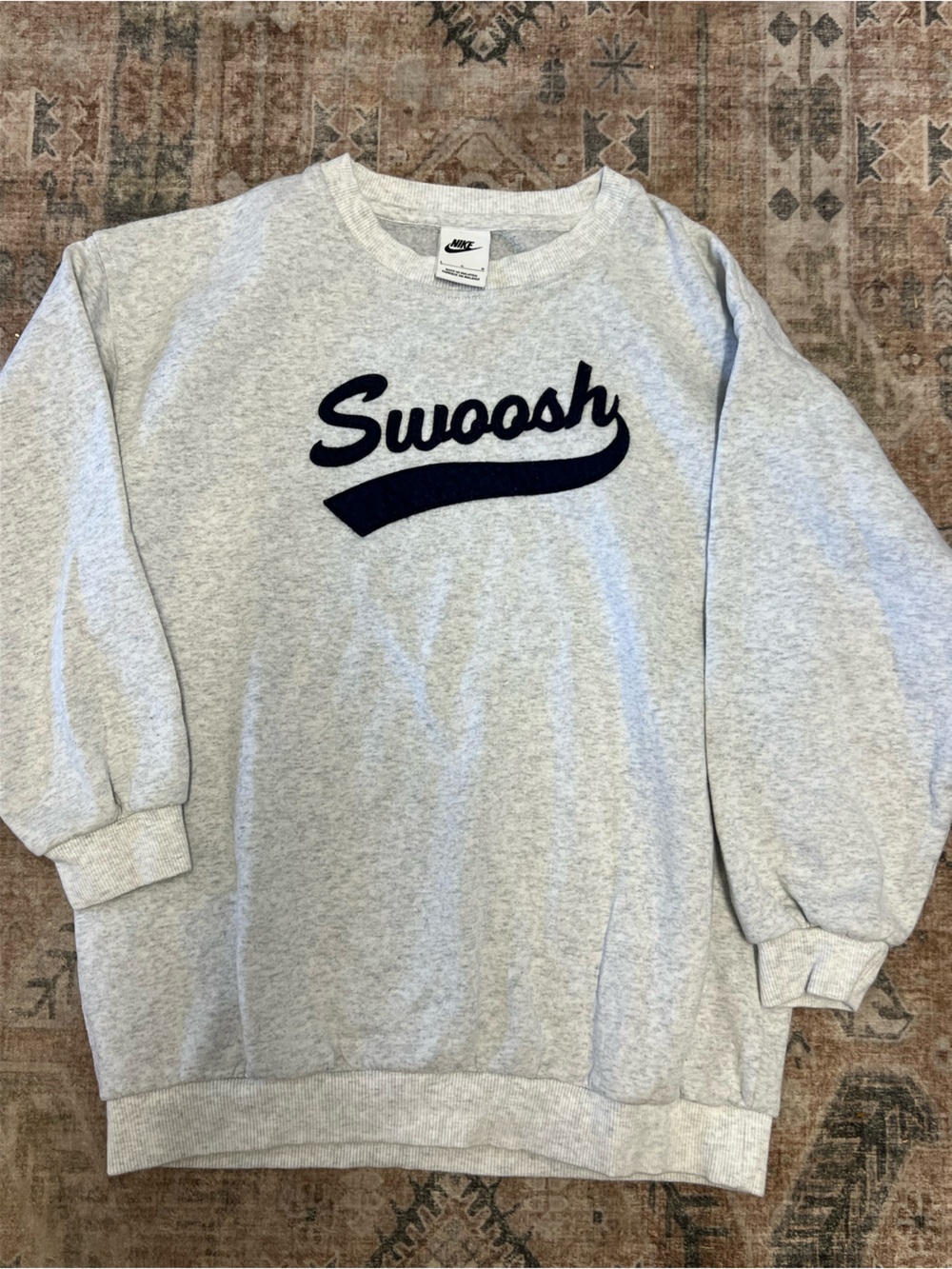 Nike Kids Light Gray Sweatshirt with Navy 'Swoosh' Script